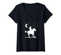 Femme Cowboy Devant Le Ciel Nocturne T-Shirt avec Col en V