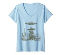 Femme Cowboy Fox, Observation d'un ovni dans Le désert, Art de Science-Fiction Occidental T-Shirt avec Col en V
