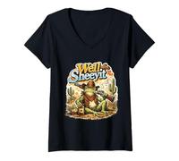Femme Cowboy Grenouille Crapaud de l'Ouest Assis sur Un shérif Grincheux T-Shirt avec Col en V
