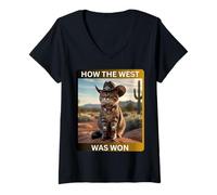Femme Cowboy Kitty How The West Was Funny Western Cat Tee T-Shirt avec Col en V