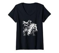 Femme Cowboy Outlaw Bandit on Horse Dark Western Style Noir T-Shirt avec Col en V