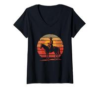 Femme Cowboy rétro, Sunset Rider T-Shirt avec Col en V