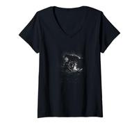 Femme Cowboy Solitaire au Coin d'un feu de Camp avec Horse Night T-Shirt avec Col en V