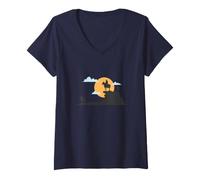 Femme Cowboy Solitaire Devant la Lune du désert T-Shirt avec Col en V