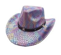 Femme Cowboyhut aus polyesterter-Stoff, breiter Krempe, Western-Stil und thematischer Optik, Fuer Western-Looks, Party, Buehne und Outdoor-Freizeit, mit Gut kombinierbarer Optik, violet, Taille unique