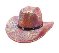 Femme Cowboyhut aus polyesterter-Stoff, breiter Krempe, Western-Stil und thematischer Optik, Fuer Western-Looks, Party, Buehne und Outdoor-Freizeit, mit Gut kombinierbarer Optik, Rouge, Taille unique
