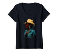 Femme Cowgirl Afro-américaine - Wild West Black Melanin Queen T-Shirt avec Col en V