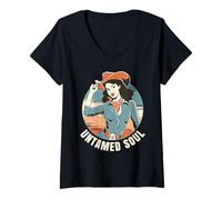 Femme Cowgirl. Âme Sauvage. Sauvage par Nature. T-Shirt avec Col en V