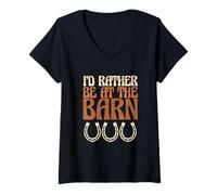 Femme Cowgirl Cowboy I'd Rather Be at The Barn T-Shirt avec Col en V