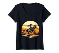 Femme Cowgirl et Cheval - Riding Into The Sunset T-Shirt avec Col en V