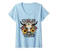 Femme Cowgirl Tournesol Vache Taureau Cornes Sud-Ouest apprivoisé T-Shirt avec Col en V
