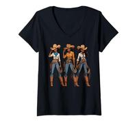 Femme Cowgirl Western Country Texas Rodeo Noir Afro-Américain T-Shirt avec Col en V
