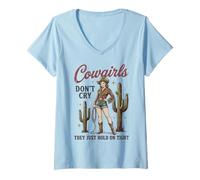 Femme Cowgirls Don't Cry Hold on Tight Rodeo Western T-Shirt avec Col en V
