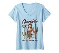Femme Cowgirls Don't Cry Hold on Tight Rodeo Western T-Shirt avec Col en V