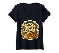 Femme Cozy Camp Crew Tente Feu T-Shirt avec Col en V