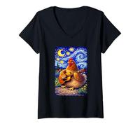Femme Cozy Chicken Playing Guitar Whimsical Art Music Farmer Hen T-Shirt avec Col en V