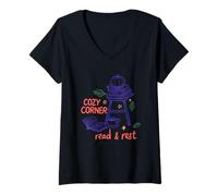 Femme Cozy Corner Read & Rest Amateurs de Livres T-Shirt avec Col en V