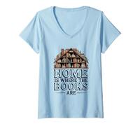 Femme Cozy Library Home is Where The Books are Citation T-Shirt avec Col en V