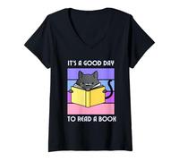 Femme Cozy Mystery Cat Crime It's a Good Day to Read T-Shirt avec Col en V