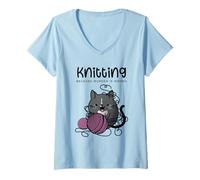 Femme Cozy Mystery Crafting Cat Tricot Parce Que Le Meurtre est Une Erreur T-Shirt avec Col en V