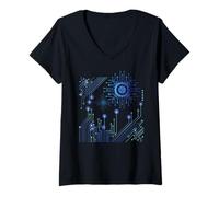 Femme CPU PC Sci-FI Movie Geeks Tees Circuit imprimé T-Shirt avec Col en V