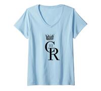 Femme CR Roi Charles III du Royaume-Uni Roi Charles Couronnement du Roi de Grande-Bretagne T-Shirt avec Col en V