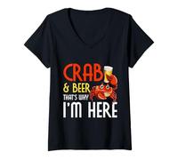 Femme Crab Lover Crab & Beer, C'est Pourquoi Je suis Ici pour Manger du Crabe T-Shirt avec Col en V