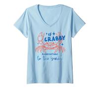 Femme Crabby Return to The Beach Funny Ocean Crabe Saying Beach Fun T-Shirt avec Col en V