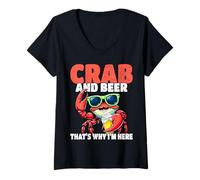 Femme Crabe et bière C'est Pourquoi Je suis Ici Fruits de mer Crabe Manger T-Shirt avec Col en V