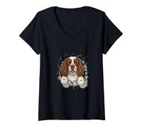 Femme Cracked Wall English Springer Spaniel T-Shirt avec Col en V