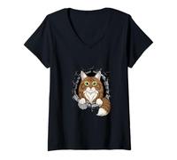 Femme Cracked Wall Norwegian Forest Cat Wegies T-Shirt avec Col en V