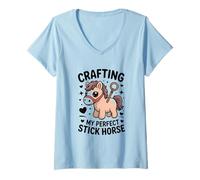 Femme Crafting My Perfect Stick Horse, Un Joli Poney Crafter T-Shirt avec Col en V