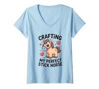 Femme Crafting My Perfect Stick Horse, Un Joli Poney Crafter T-Shirt avec Col en V