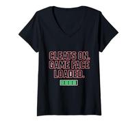Femme Crampons on Game Face Loaded - Design de Baseball motivant T-Shirt avec Col en V