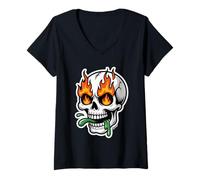 Femme Crâne avec feu dans Les Yeux et Langue gluante T-Shirt avec Col en V