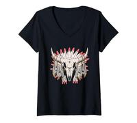 Femme Crâne de Bison Style Prairie Style bohémien T-Shirt avec Col en V