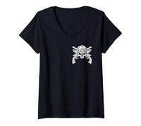 Femme Crâne de cowboy vintage et pistolets - Motif pays occidental T-Shirt avec Col en V
