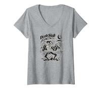 Femme Crâne de Mort créature de l'enfer Halloween Art T-Shirt avec Col en V