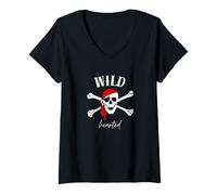 Femme Crâne de Pirate - Cœur Sauvage T-Shirt avec Col en V