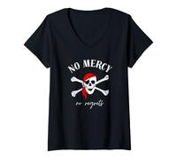 Femme Crâne de Pirate - No Mercy No Regrets T-Shirt avec Col en V