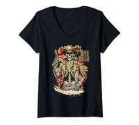 Femme Crâne de Squelette de Cowboy Occidental dire Quand Halloween T-Shirt avec Col en V