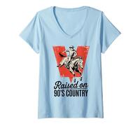 Femme Crâne de Taureau Western Vintage sur la Musique Country des années 90 T-Shirt avec Col en V