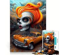 Femme Crâne et Voiture︰ Le Puzzle L'Âme de la Machine pour Adolescents 1000 Pièces Jeu de Logique Amusant en Intérieur Bord Précis Pièce de Collection Art 38x26cm