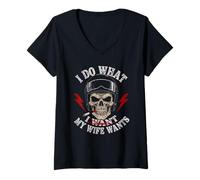 Femme Crâne Humoristique I Do What My Wife Wants T-Shirt avec Col en V