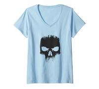 Femme Crâne Noir Angry Zero T-Shirt avec Col en V