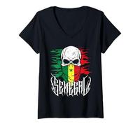 Femme Crâne Sénégal Drapeau Sénégal T-Shirt avec Col en V