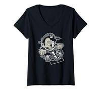 Femme Crâne sur Un Go Kart Cool Racing Kids Racing Funny 90s T-Shirt avec Col en V