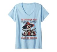 Femme Crâne Western Gunslinger Ride Into Eternity T-Shirt avec Col en V