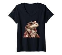Femme Crapaud Patchwork fantaisiste dans Un Manteau Vintage T-Shirt avec Col en V