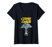 Femme Crash Bandicoot Game Over Angel Vintage Video Game T-Shirt avec Col en V